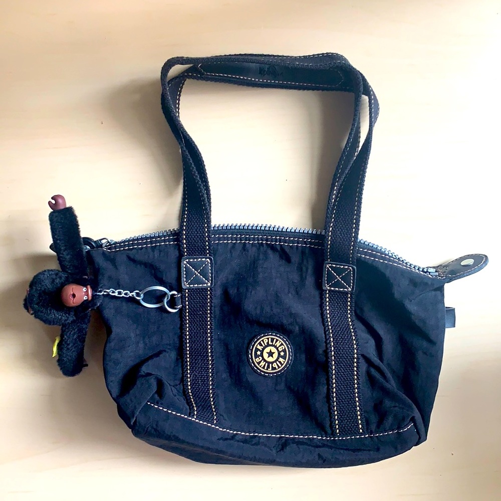Vintage Kipling small black zippered tote bag